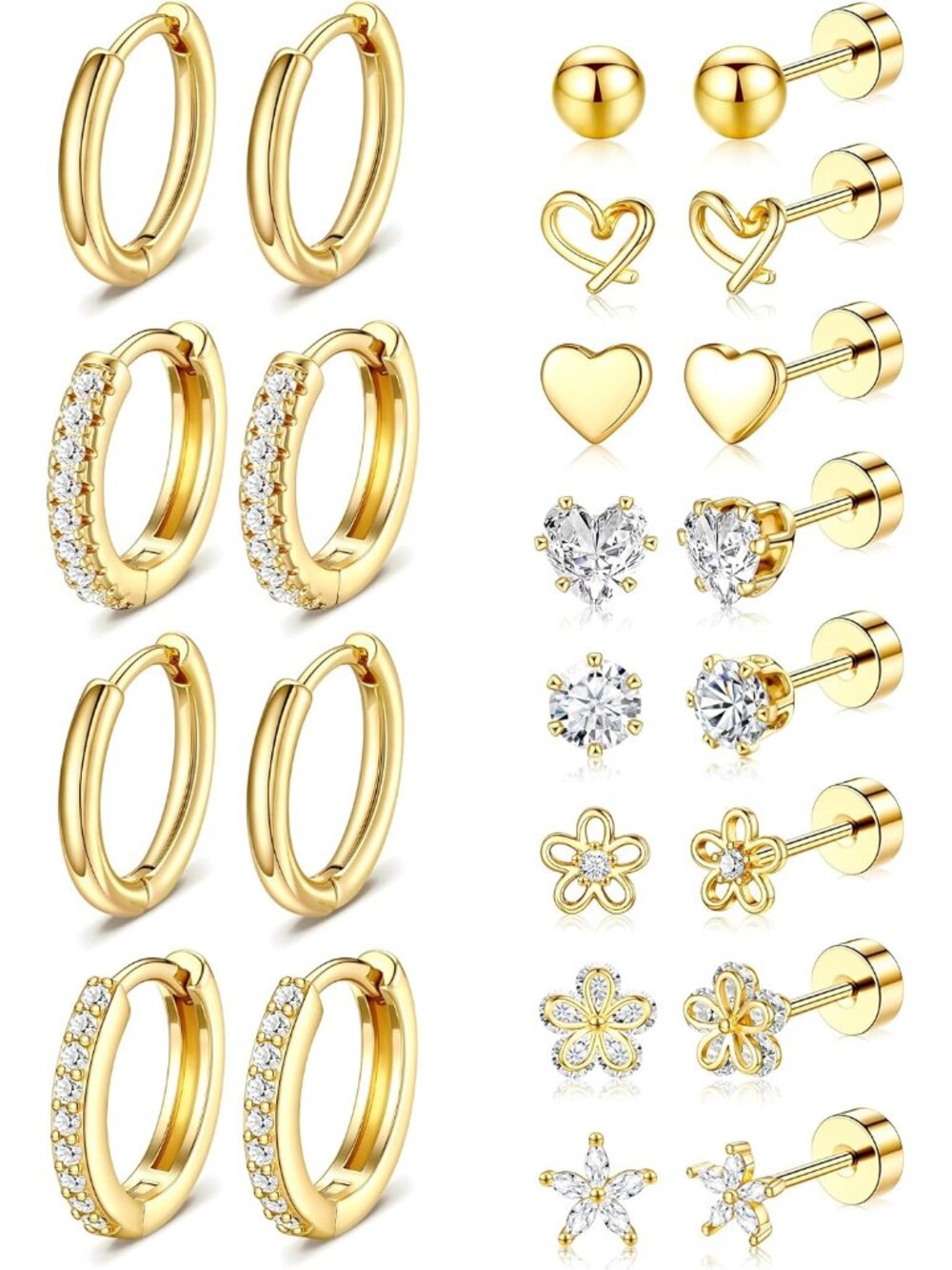 Hypoallergenic Gold Stud Earrings for Women - 14k Gold Plated Surgical Stainless